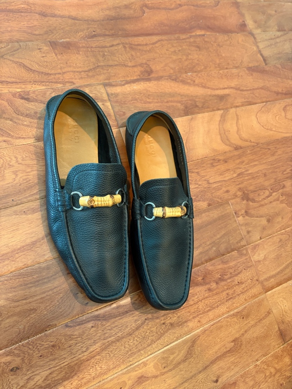 Authentic Gucci Mens Web Bamboo Horse-Bit Driving Loafer Black Leather Size 11.5 - Picture 2 of 12